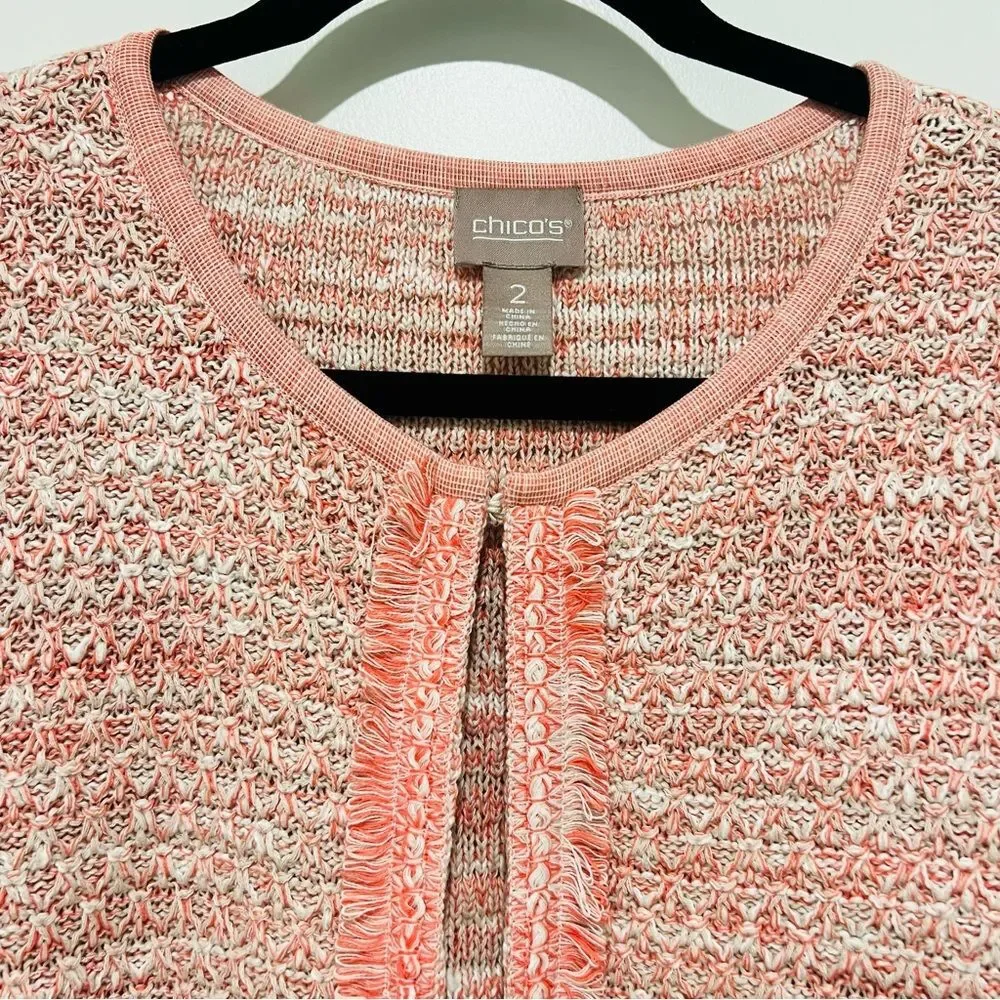 Chico’s Women’s Fringe Trim Pocket Cardigan in Pretty Pink Sz 2 (US L/12-14) NWT - Picture 5 of 14